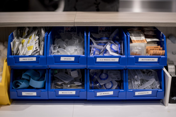 Supplies inside the injecting room.