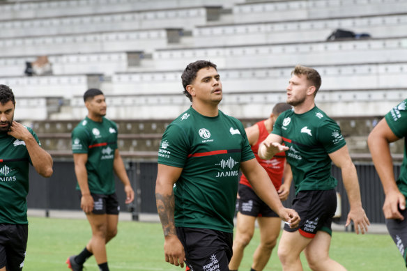 Latrell Mitchell trains at Redfern on Tuesday.