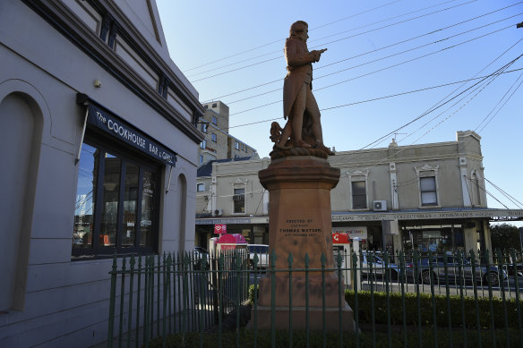 A statue of British explorer Captain James Cook on Belmore Road in Randwick that had been graffitied.