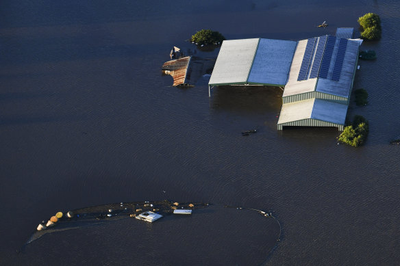 Submerged houses are seen from a helicopter in flood-affected areas in 
Windsor on Wednesday.