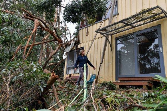 Lyn Osborne inspecting the damage to her property in June last year.