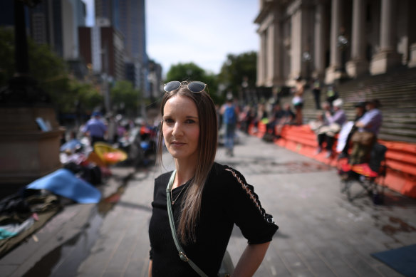 Mel Ann, one of the protesters outside Victoria’s Parliament House.