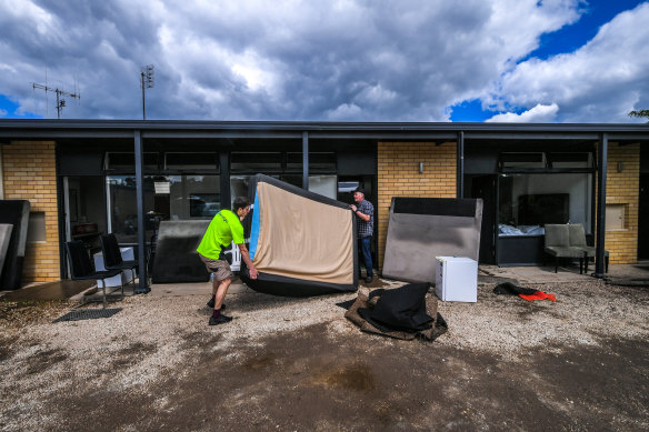 Locals cleaning up from the floods in Rochester over the weekend.