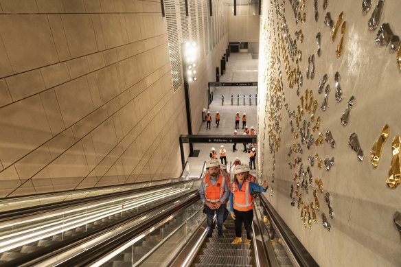 Transport Minister Jo Haylen (right) tours the new Waterloo metro station earlier this year.