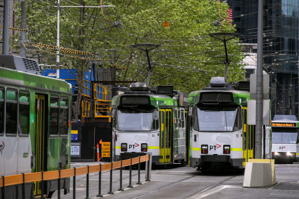 Z-Class trams on Swanston Street.