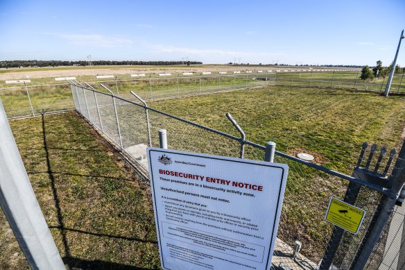 The site sits behind barbed wire on the fringe of Melbourne. 