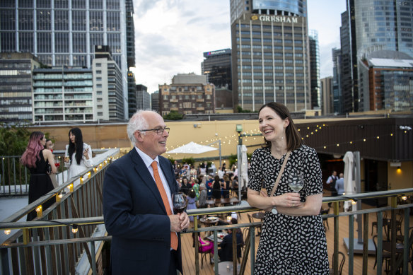 Dr John Vallance, the head of the State Library of NSW, with architect Mary Dewar Dutaillis at the opening of the library’s new rooftop bar.