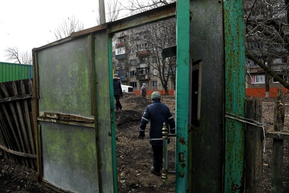 All that’s left of a building that hit by a Russian missile attack in Kramatorsk.