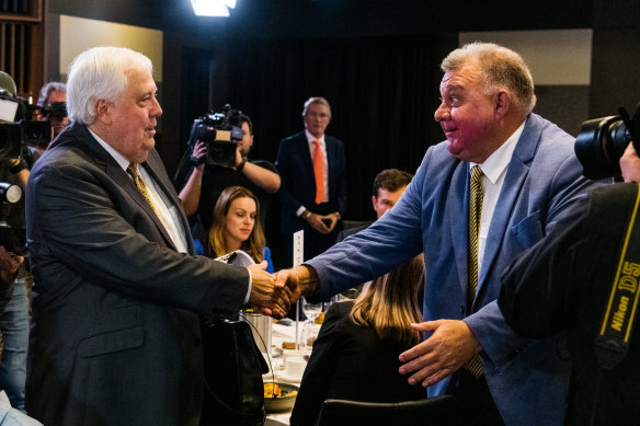 United Australia Party leader Clive Palmer (left) with would-be prime minister Craig Kelly.
