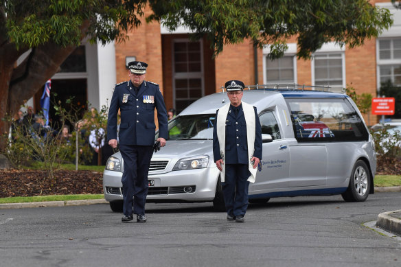 Chief Commissioner Graham Ashton at the funeral of Senior Constable Kevin King. He led from the front following the death of four police in the Eastern Freeway tragedy.