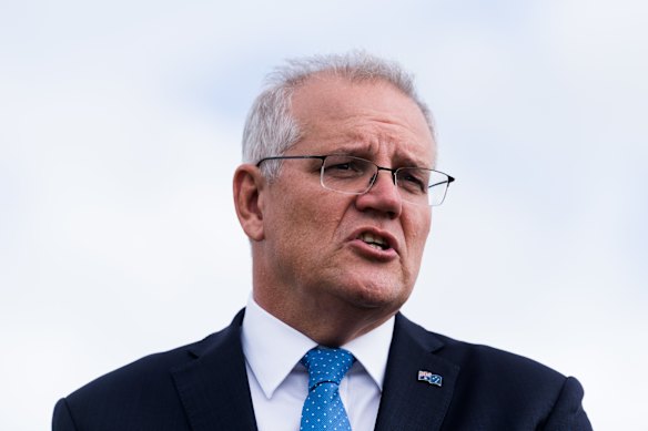 Prime Minister Scott Morrison speaking to the media in Cairns today. 