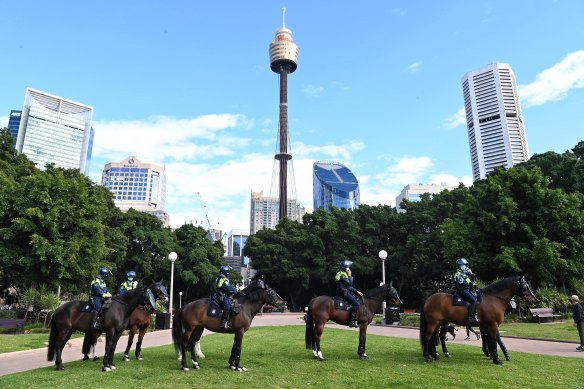 Mounted police at Hyde Park anticipated another protest in the city.