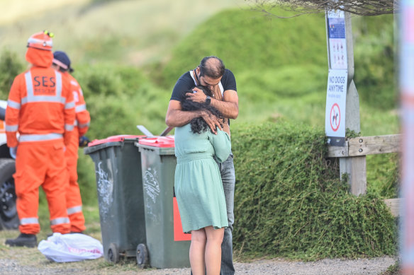 Distraught relatives gathered at the Forrest Caves car park after the drownings on January 24.