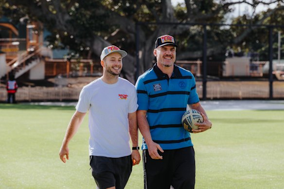 Sam Walker and Angus Crichton launch the Beer, Footy, Food Festival at North Sydney Oval.