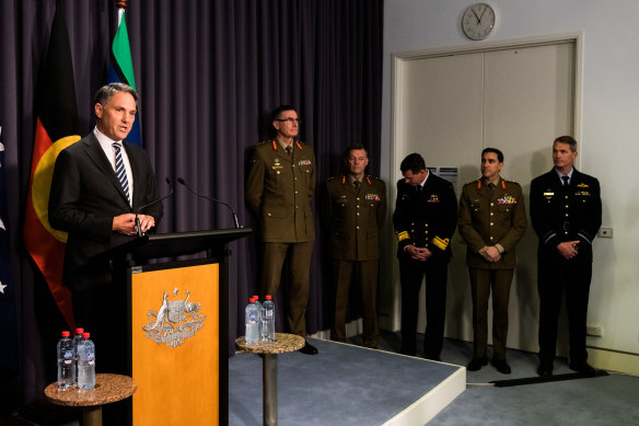 Deputy Prime Minister Richard Marles, left, announces ADF senior leadership appointments.