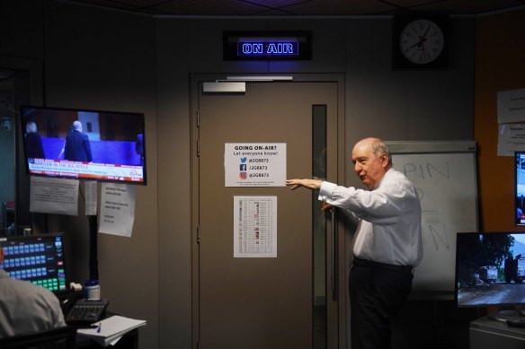 "We must be doing something right": Talkback host Alan Jones prepares to enter his domain.