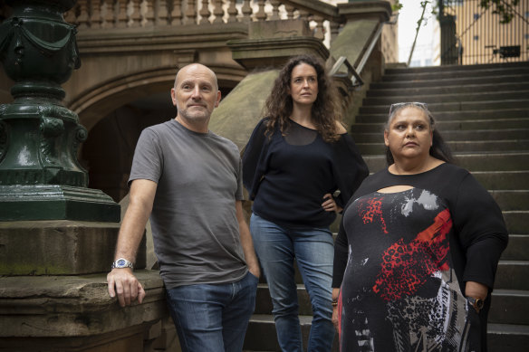 Three Sydney speakers for Monday’s March 4 Justice: Michael Bradley, Jess Hill (centre) and Marie Barbaric.