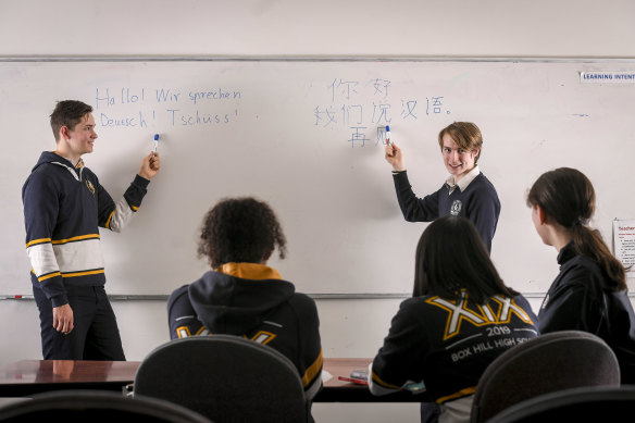 Box Hill High School students learn Mandarin and German.