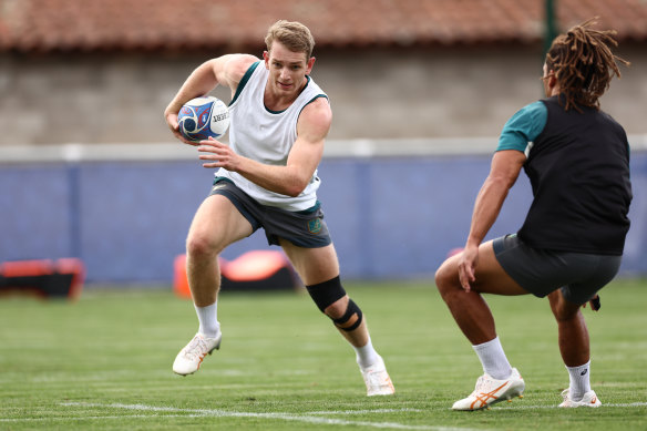 Max Jorgensen during a Wallabies training session in Saint-Etienne.