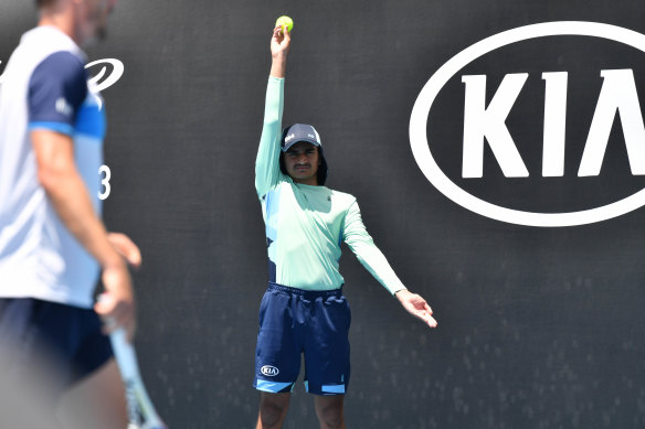A ball kid in action at last year’s Open.