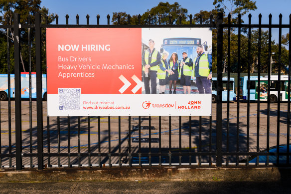 Transdev John Holland’s Waverley depot advertises for bus drivers - but the number of driver vacancies at the company has almost doubled between April and August.