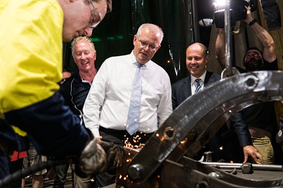 Scott Morrison visits Hogan Engineering in the seat of Hotham with Treasurer Josh Frydenberg.