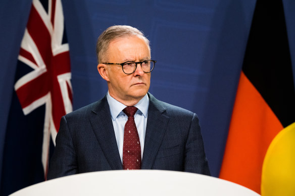 Prime Minister Anthony Albanese addressing the media last week. 