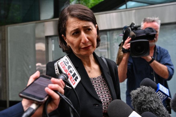 Former NSW premier Gladys Berejiklian addresses the media outside the ICAC on Monday.