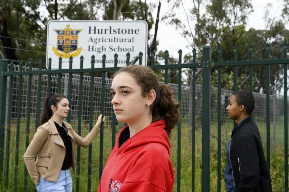 Tiarna Scerri, Taylor Scerri and Sylvia Nanziri. A big chunk of Hurlstone Park Agricultural High School is being sold off for development and the money is being used to fund an upgrade of the school. Many students and alumni are against it.