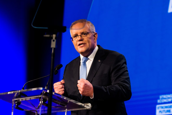Prime Minister Scott Morrison at the Coalition’s campaign launch in Brisbane on Saturday.