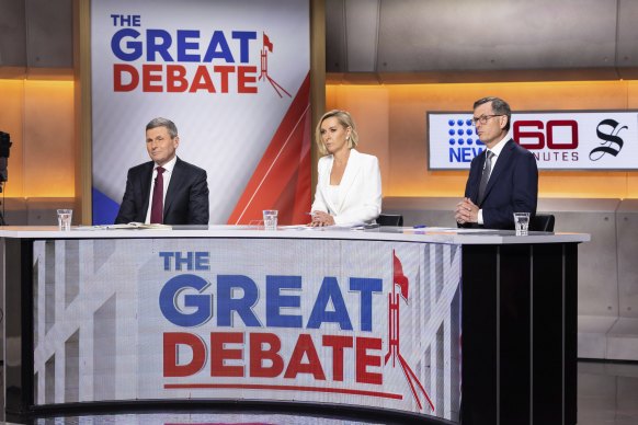 Chris Uhlmann, Deborah Knight and the Herald’s David Crowe asked the questions.