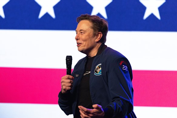 Elon Musk at a rally in Green Bay, Wisconsin, where he was heavily involved in a state Supreme Court election.