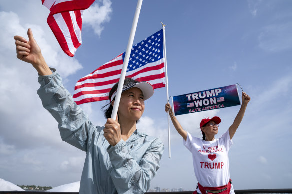 Trump supporters near his Mar-a-Lago estate in Palm Beach, Florida.