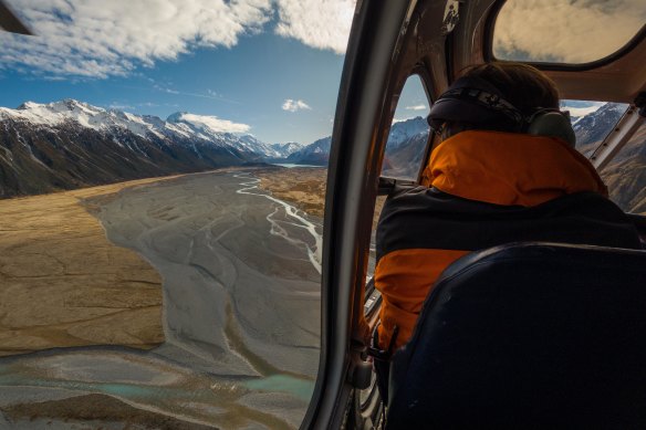 In the air and heading up to the Tasman Glacier.