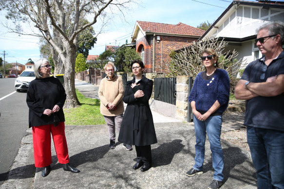 Deputy Inner West Mayor Jess D’Arienzo addresses residents of Dulwich Hill opposed to high-density residential development being promoted by the state government. 