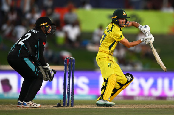 Meg Lanning of Australia plays a shot.