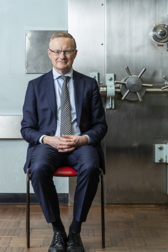 Philip Lowe, photographed in the RBA’s vault in Martin Place, Sydney.