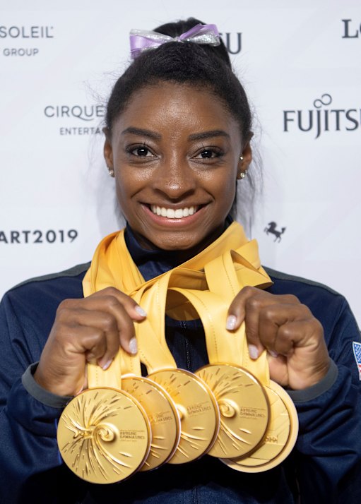 American Simone Biles with her five gold medals.