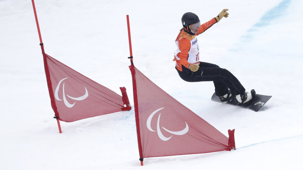 Mentel-Spee competes in the women's snowboard banked slalom.