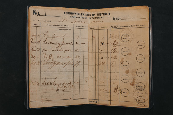 The passbook used to make the first deposit into the Commonwealth Bank, in 1912.
