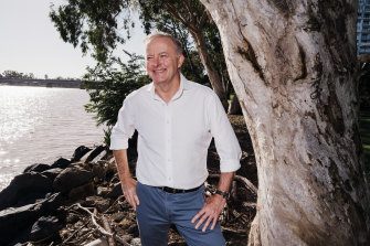 Whistle-stop tour: a more streamlined Labor leader Anthony Albanese by the Fitzroy River in Rockhampton. 