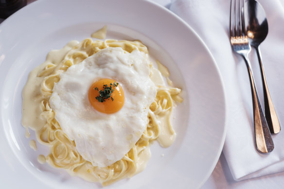 Truffled-egg fettucine at Buon Ricordo. 