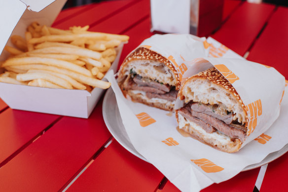 Steak sandwich and chips. 