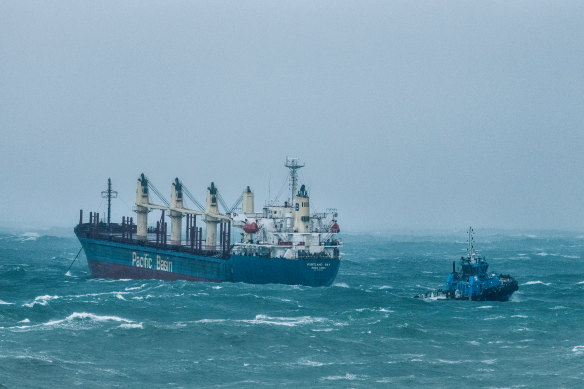 Tugboats worked to rescue a bulk carrier that lost power off the coast of Sydney’s south on Monday.