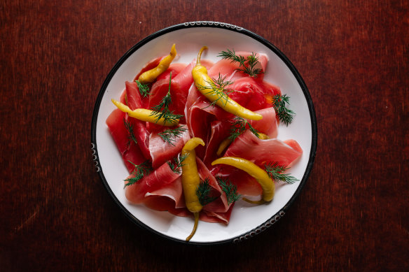 Prosciutto and peppers.