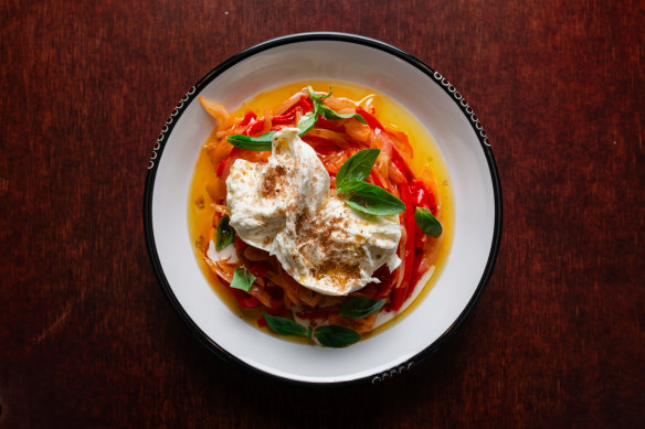 Burrata with peperonata.