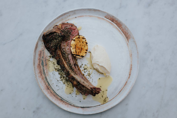 The thick, juicy lamb tomahawk, from the dedicated lamb menu.