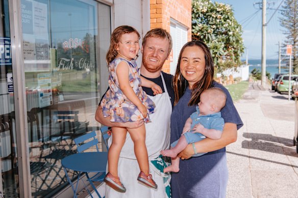Chef and co-owner Ben Sinfield and co-owner Tania Ho with their children Rosie and Freddie.