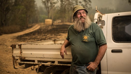 James Evill decided to stay and defend his property from the Carrai East bushfire. 