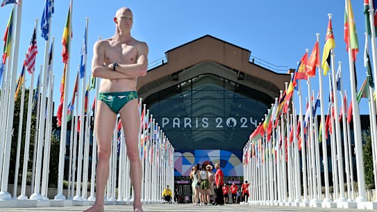 Rowan Crothers poses for a photo outside the Paralympic village in Paris.